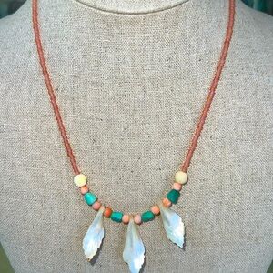 Artisian Handmade Mother of Pearl Carved Leaf Necklace